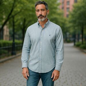 Ralph Lauren Custom Mens Dress Shirt 16 34/35 Blue White Stripes Cotton